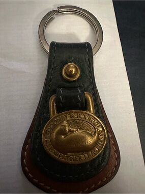 Dooney & Bourke Leather Key Fob with Brass Medallion - Green and Brown